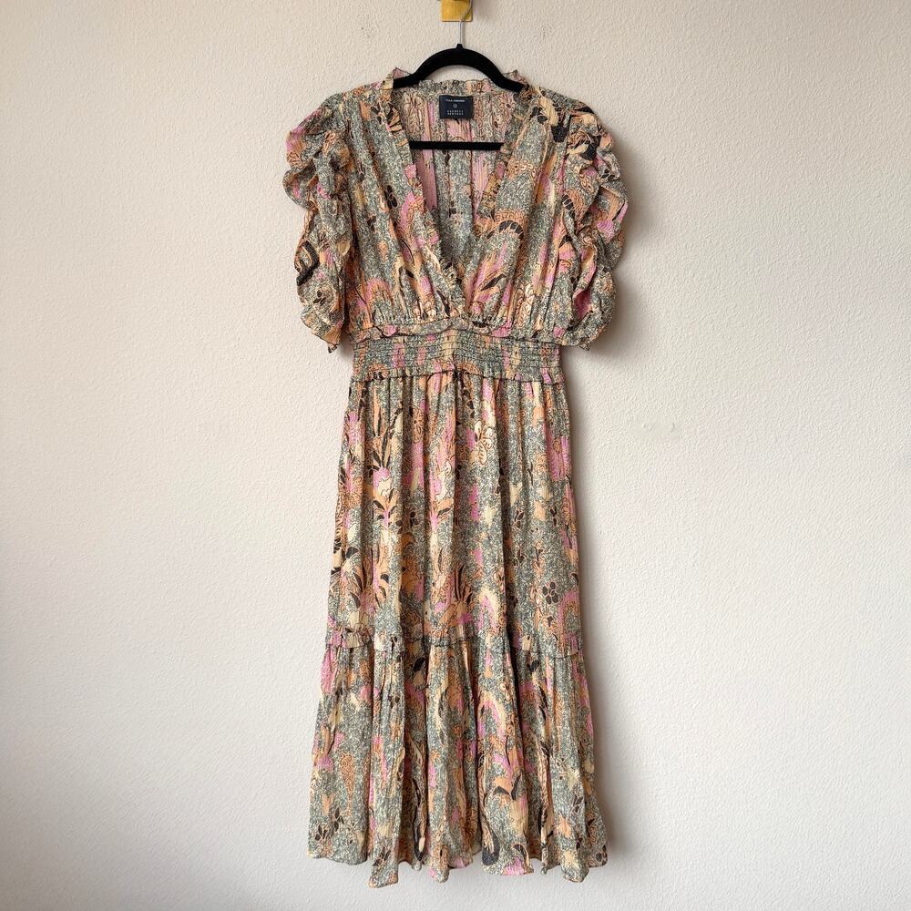 Ulla Johnson Paisley Metallic Silk Blend Midi Dress Size 6 - Picture 2 of 6